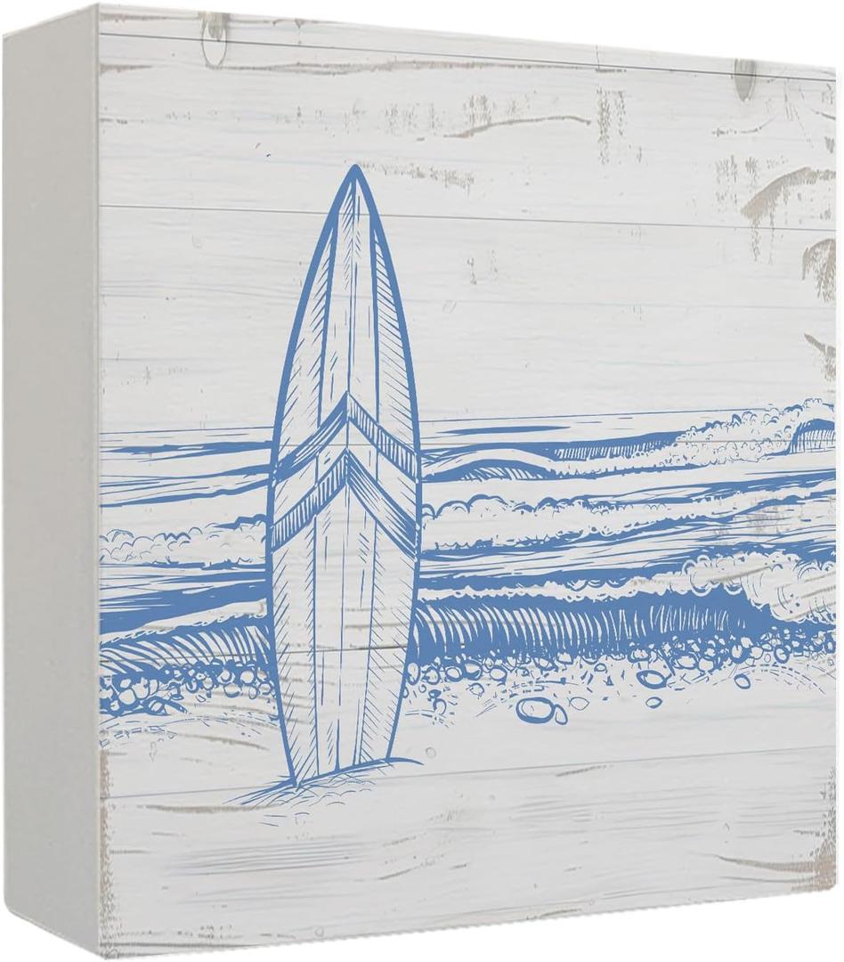 Surf Board Decor Wooden Box Sign, 5x5 Inch