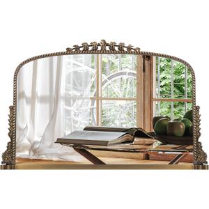 Vintage Baroque Arched Mirror - Traditional Ornate Antique Brass Wood Frame - 36"X23" - Ideal for Entryway, Fireplace, Living Room, Hallway, Bathroom