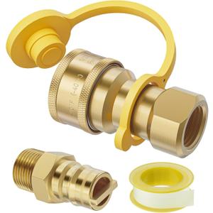 1/2 Inch Natural Gas Quick Connect Fitting for Natural Gas Hose, Propane Quick Connect Fittings, Natural Gas and Propane Quick Connect Set (2 Pcs), Solid Brass