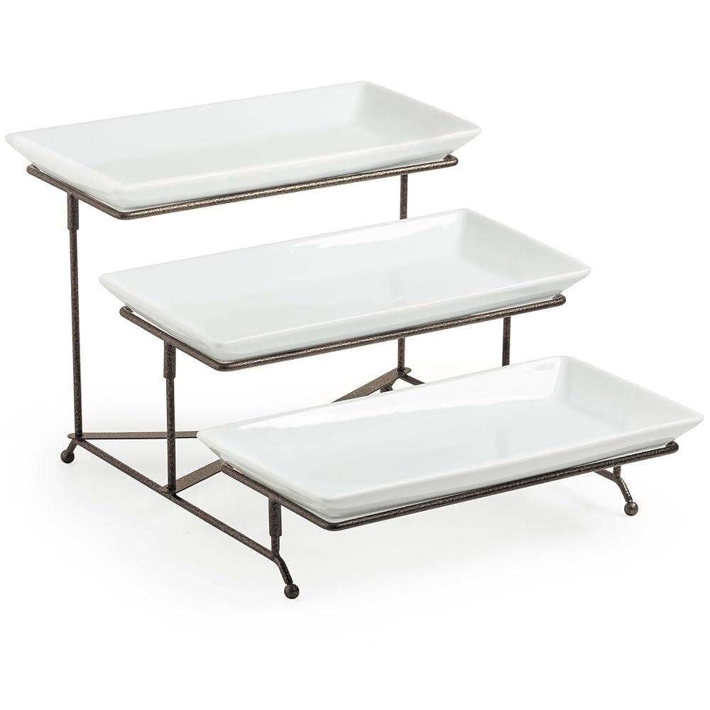 LAUCHUH 3 Tier Serving Stand Porcelain Serving Platter Tier Serving Trays with Collapsible Sturdier Rack, Serving Dishes and Platters for Thanksgiving, Christmas, Entertaining, 12 Inch