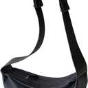 Genuine Leather Sling Bags Crossbody Women, Minimalist Style Casual Chest Bags with Wide Strap (Black)