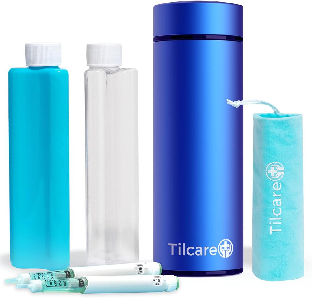 Insulin Cooler Travel Case by Tilcare - 60H Reusable Pen Freezer Bottle - Standard TSA Approved Hard Shell Medication Cooling Case - Emergency 12H Bottle - Holds up to 2 Diabetic Pens, Medical Vials