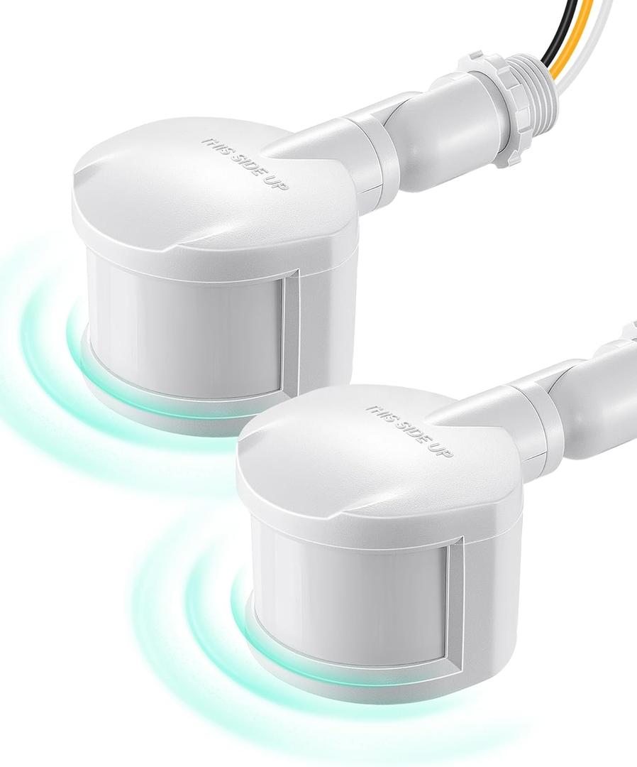 EDISHINE 2 Pack Motion Sensor, 180-Degree Replacement Motion Detector for Outdoor Lights, Adjustable Time & Detection Range Up to 60FT, 3 Modes PIR Motion Sensor for Floodlight, White, UL Listed