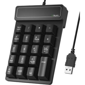 Wired Number Pad, USB Numeric Keypad 19 Key Number Keypad Keyboard, Portable Financial Accounting Keyboard 10 Key for Laptop PC Computer Notebook, Big Print Letters - Black