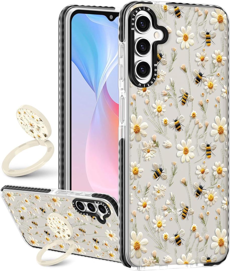 Boaretiu Cute Kawaii for Samsung Galaxy A16 Case with Stand - Fashion Cool 360 Rotate Ring Holder Kickstand Flower Bee for Women Girls Boys Teens Girly for Galaxy A16 Case