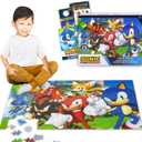 Sonic the Hedgehog Floor Puzzle for Kids Set - Bundle of 72 Piece Sonic Floor Puzzle, Stickers, Tattoos, More | Sonic Jigsaw Puzzles for Kids Ages 5+