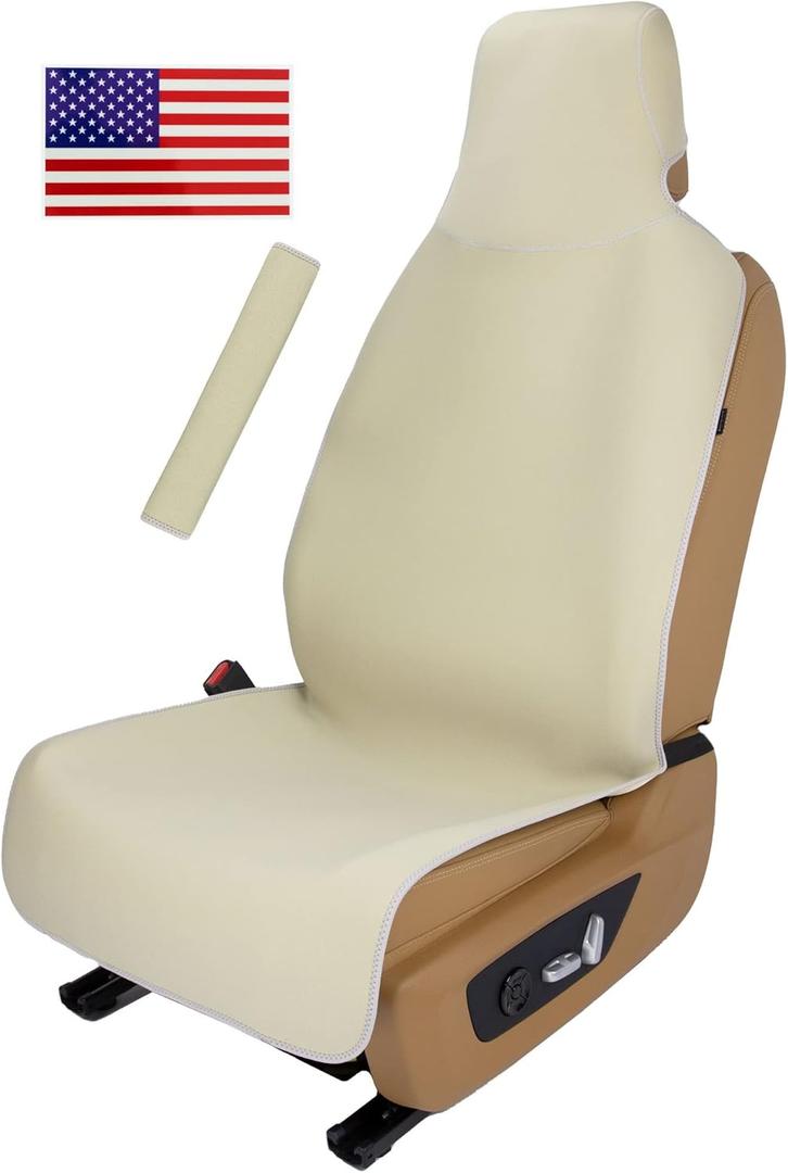 Waterproof Neoprene Car Seat Cover, Sweatproof Non-Slip Seat Protector, Universal Fit for Front Bucket or Rear Bench Seat of Cars, SUVs, Vans, Trucks, Compatible with Airbags and Armrests (Khaki)