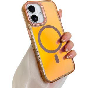SAKUULO Magnetic Case for iPhone 17 Compatible with Magsafe, Bling Laser Iridescent Florescent Crystal Sparkly Luxury Shockproof Protective Cover for Women Men, Gold
