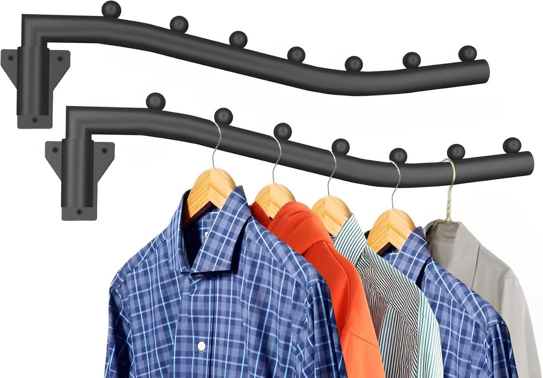 Folding Clothes Hanger Rack Swing Arm Hook Holder Clothing Hanging Garment Drying Closet Rod Storage Organizer Wall Mount Space Saving for Closet Organizer Bathroom Bedroom Laundry 2 Pack Black