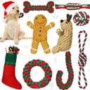 Sadnyy Christmas Dog Rope Toys Gingerbread Man Reindeer Puppy Chew Xmas Toys Set Interactive Dog Stocking Stuffers, Tough for Puppy Small Medium Gifts Pet Playing Teething Cleaning