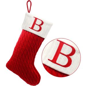 ZOEA 20 Inches Christmas Stockings with Initials, Large Embroidered Letter Knit Christmas Stocking for Family Holiday Decorations and Xmas Gift (B, Red)