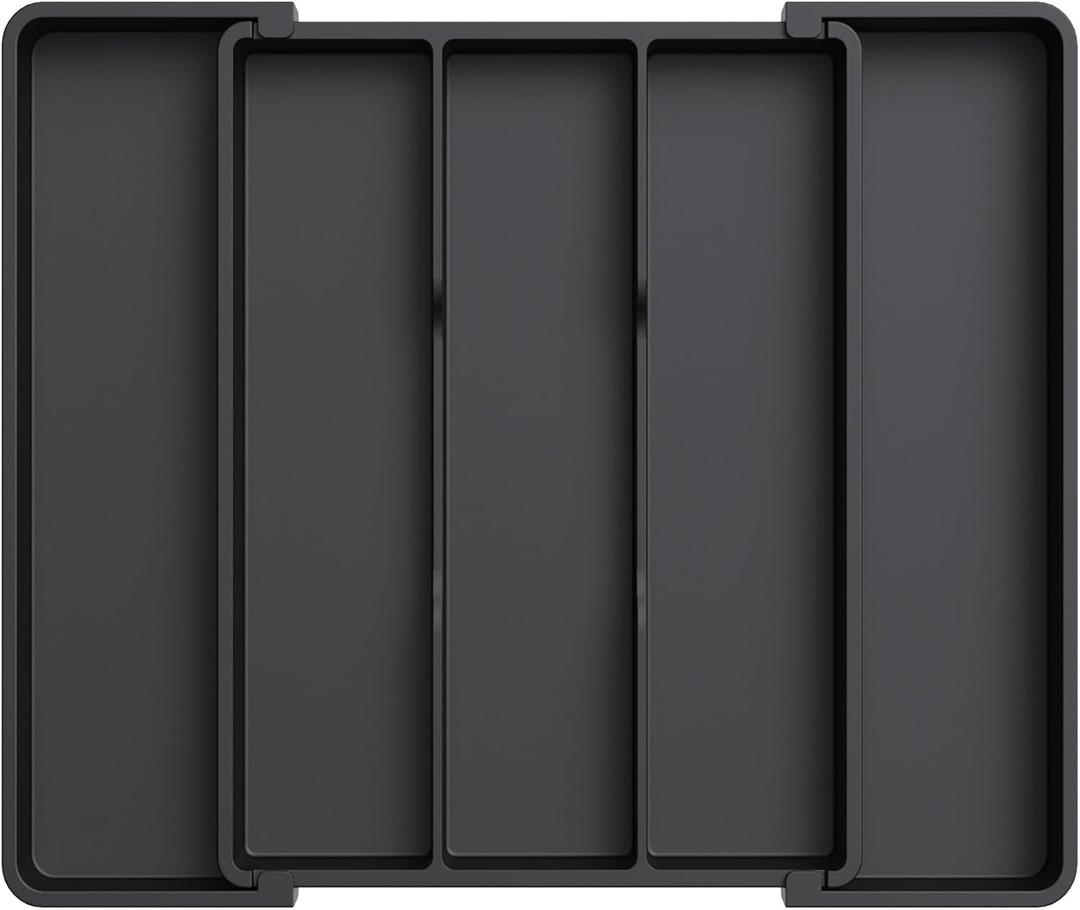 Lifewit Utensil Organizer for Kitchen Drawers, Expandable Cooking Utensil Tray, Adjustable Cutlery Silverware Flatware Holder, Plastic Spatula Tools Storage Divider, 11-18 x 14", Black