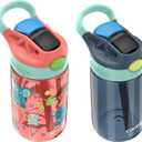 Contigo Kids Water Bottle with Redesigned AUTOSPOUT Straw, 14 oz, 2-Pack (Coral/Safari & Blueberry/Jade Vine)