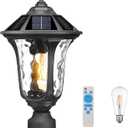 Outdoor Post Solar Light LED, Dusk to Dawn Pole Lighting Waterproof with Remote Control Exterior Pillar Lantern 3 Lighting Modes Outside Solar Lamp for Patio Porch Garden, 18'' Black, 17.7 inch