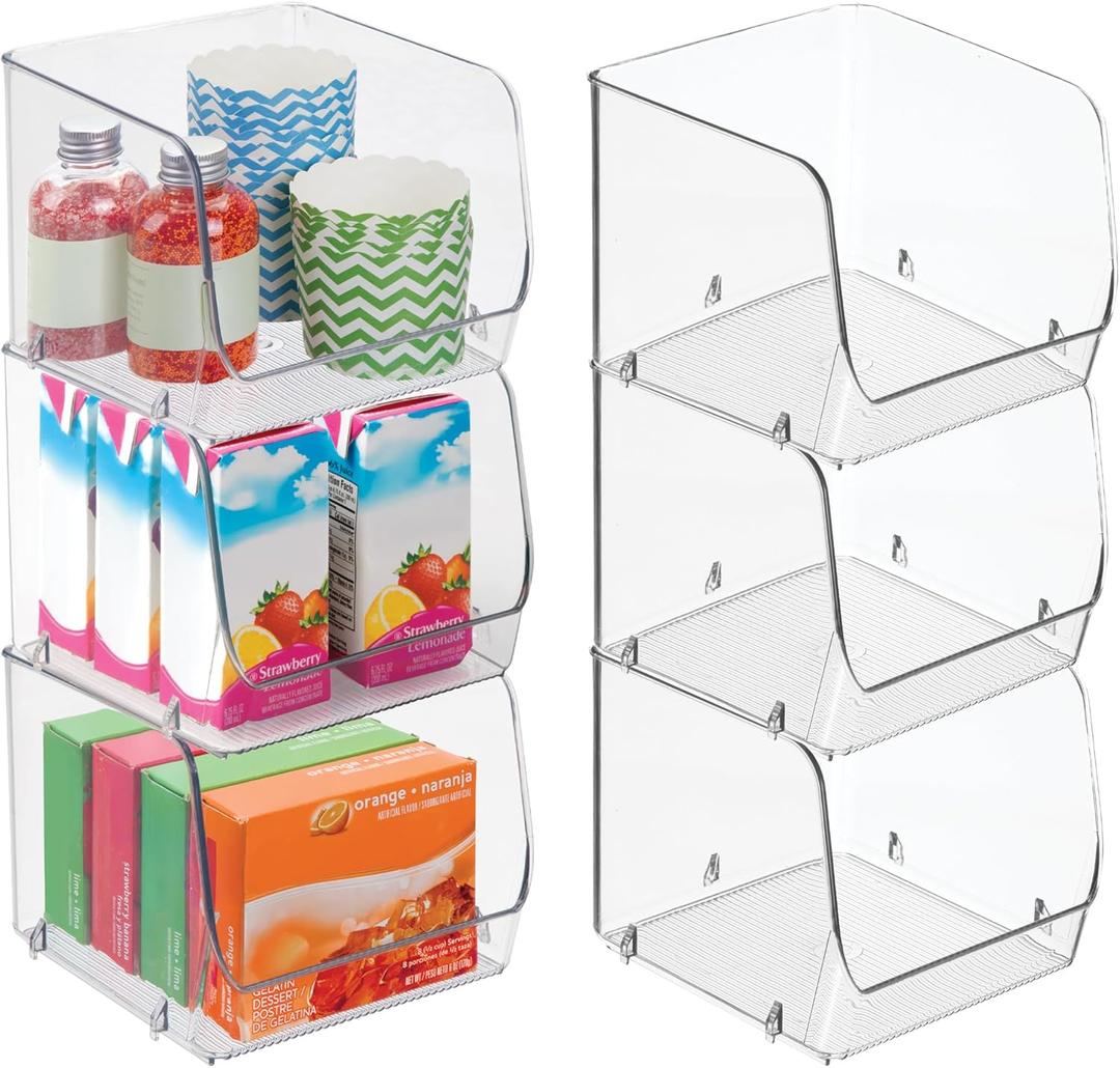 iDesign Stackable Open-Front Storage Bins for Kitchen and Pantry Organization - Set of 6 - Clear