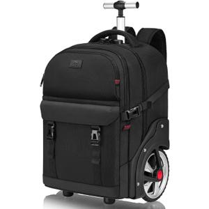 MATEIN Rolling Backpack for Men with Wheels, 17 Inch Large Wheeled Backpack with USB Charging Port & Combination Lock, Water Resistant Anti Theft Travel Laptop Backpack for Adults Work Business, Black, 17.3 Inch