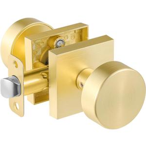 Passage Brass Door Knobs Interior, Brushed Gold Passage Door Knobs, Square Gold Door Handles for Closet Hallway, Heavy Duty Design