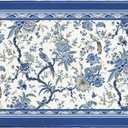 Chinoiserie Bath Rug 32x20 Inch, Blue White Birds Floral Bathroom Mats, Porcelain Oriental Flower Non-Slip Absorbent Bathroom Rugs for Bedroom Shower Room Bathtub Bedside Sink (1'8" x 2'8" (Rectangular))