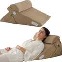 Bedluxe 3Pcs Orthopedic Bed Wedge Pillow Set, Foam Wedge Pillow Post Surgery for Back, Leg and Knee Support, Adjustable 9&12 Inch Folding Triangle Pillow for Sleeping, Acid Reflux, Snoring, Brown