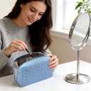 Cute Makeup Bag Quilted Small Makeup Bag Cosmetic Bags for Women Travel Toiletry Pouch Organizer Bag, Blue 