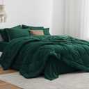 Love's cabin King Size Comforter Set Dark Green, 7 Pieces King Bed in a Bag, All Season Bedding Sets with 1 Comforter, 1 Flat Sheet, 1 Fitted Sheet, 2 Pillowcase and 2 Pillow Sham