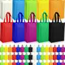Jexine 100 Pcs Non Woven Tote Bags Large Reusable Gift Grocery Foldable Fabric Shopping Bags Multi Color Party Treat Reusable Goodie Totes with Handles for Party Holiday Favor, 14 x 10 x 4 In