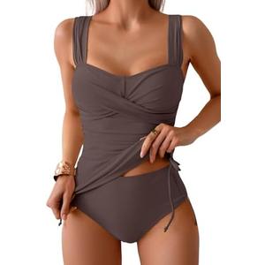 B2prity Tankini Swimsuits for Women Tummy Control Two Piece Bathing Suit High Waisted Wrap Swim Suit with Bottom Swimwear. Size L