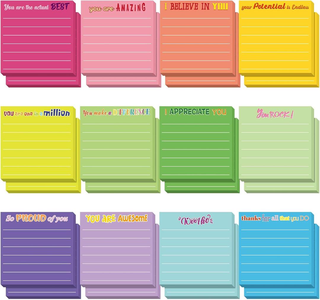 Yinder 24 Pcs Inspirational Sticky Notes Cute Motivational Sticky Notes Pad End of Year Employee Appreciation Gifts Bulk for Teacher Nurse Coworkers Office Supplies 3 x 3'' (Appreciation,Dark Color)