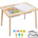Kids Table for Play Study Dining, Upgrade Sensory Table for Toddlers, Indoor Outdoor Play Sand Activity Center, with 2 Large Storage Bins, 7 Sand Toys, Birthday for Children