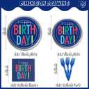 96Pcs Blue Party Decorations for Men Blue Birthday Paper Plates Napkins and Forks Happy Birthday Party Supplies