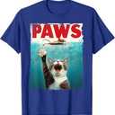 PAWS Parody Cat Mouse Humorous Cat Chasing Mouse Kitten T-Shirt (Small, Royal Blue)