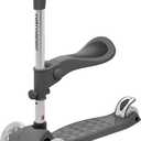 Retrospec Chipmunk Plus Kids Kick Scooter 3+ Years - Height Adjustable 3 Wheel Scooters - Learn to Steer, Foldable Seat, LED Lights, & No-Slip Deck (Silver)