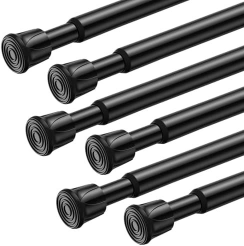 FVONZN Tension Curtain Rod Spring Tension Black 28-46Inch adjustable Curtain Rod 6PCS small Tension Rod of Small Window Cupboard Kitchen Closet
