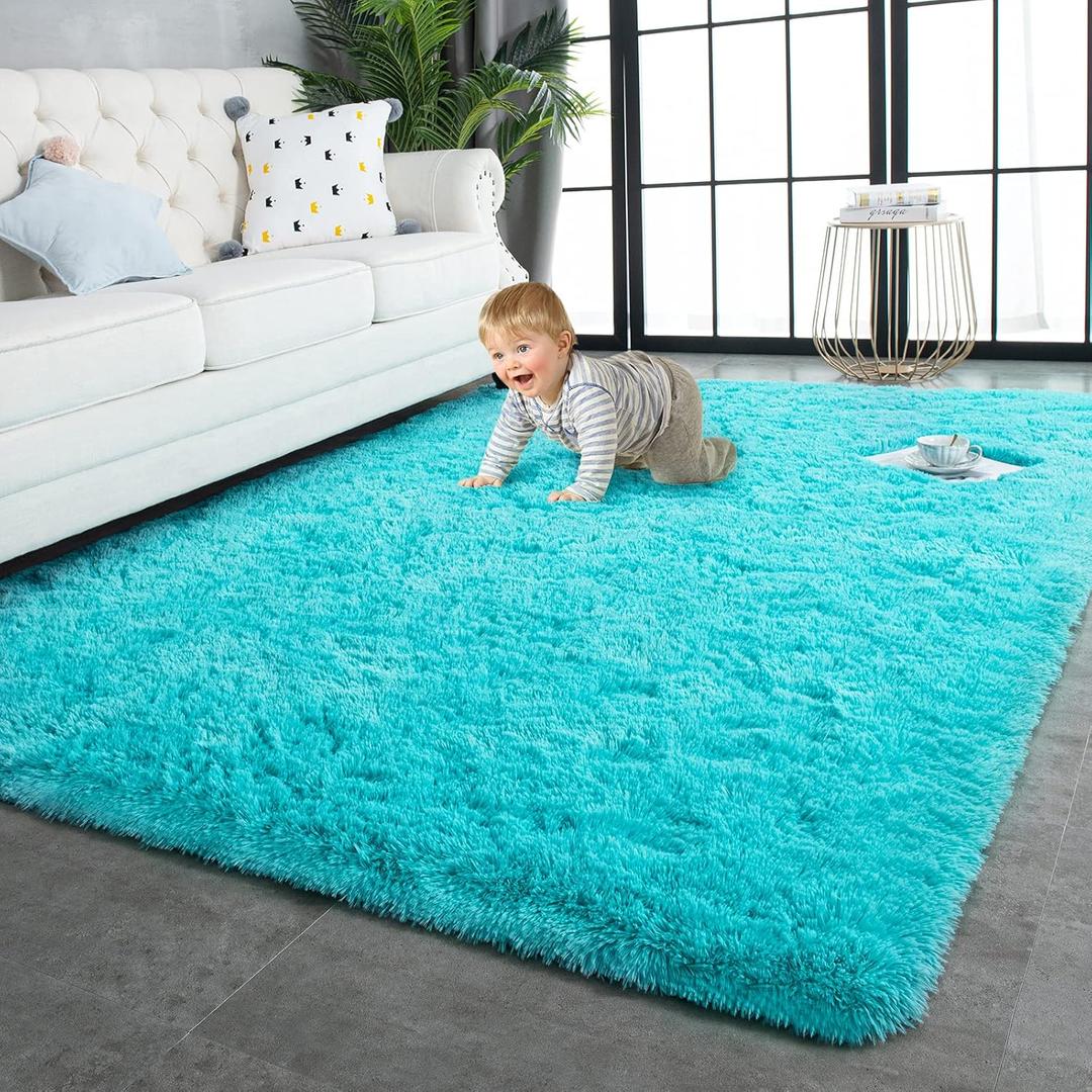 TWINNIS Super Soft Shaggy Rugs Fluffy Carpets, 4x5.9 Feet, Indoor Modern Plush Area Rugs for Living Room Bedroom Kids Room Nursery Home Decor, Upgrade Anti-Skid Rectangular Fuzzy Rug, Blue
