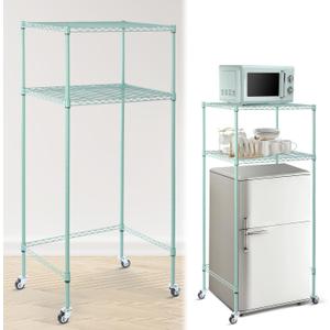 Tandefio 2 Tier Mini Fridge Stand Microwave Shelf with Wheels, Sage Green