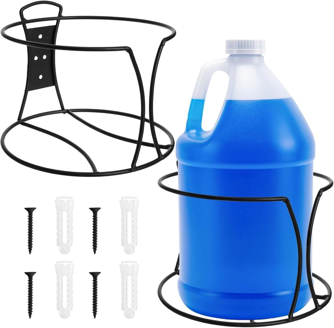 WUWEOT 2 Pcs One Gallon Jug Storage Rack, 7" D x 4.7" H Wall Mounted Gallon Jug Holder Hardware, Heavy Duty Round Liquid Bucket Holder