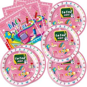 40Pcs Back to School Decorations Pink First Day of School Sign Paper Plates and Napkins Party Supplies Serve 20 Welcome Back Decorations