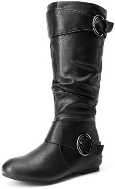 DREAM PAIRS Women's Wide Calf Knee High Boots, Fur-lined Low Hidden Wedge Boots, Size 8.5
