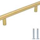 LONTAN 12 Pack Kitchen Cabinet Handles Gold Drawer Pulls 5 Inch Gold Cabinet Handles Brushed Brass Stainless Steel Furniture Hardware for Bathroom (5in hole centers)