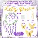 21 Pcs Tea Party Decorations Kit Let's Partea Gold Glitter Banner 3 Sizes 3D Butterflies Artificial Purple Wisteria Garland for Birthday Baby Shower Wedding Bachelorette Princess Party Decors