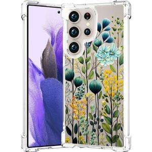 Compatible for Samsung Galaxy S24 Ultra Case Clear Cute for Women - Rugged Phone Cases Funda Protector Cover Skin (Green Forest Jungle Herbs)