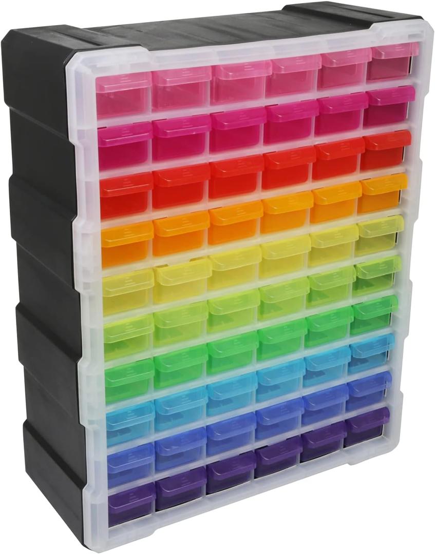 Everything Mary 60-Drawer Organizer - Heavy-Duty Plastic Storage Cabinet, Ideal for Garage, Crafts, Office, and Workshop - Durable Polypropylene, Easy Access Finger-Grip Handles, Multi-Purpose Storage
