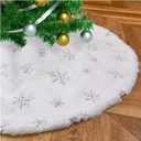 Faux Fur Christmas Tree Skirt 24 Inches Mini White Plush Tree Skirts with Silver Sequin Snowflakes Porch Xmas Tree Ornaments Decorations