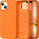 GolbinBox Magnetic for iPhone 13 Case & iPhone 14 Case, Compatible with MagSafe, [Soft Anti-Scratch Microfiber Lining], Slim Liquid Silicone Shockproof Protective Phone Case 6.1 inch, Orange