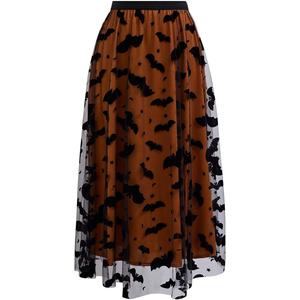 Women's Pumpkin Tulle Tutu Skirt Velvet Bats Elastic Waist Halloween Party Layered Mesh Midi Skirt Halloween Costume