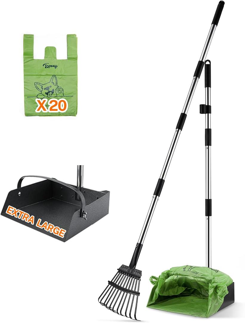 Toozey Dog Pooper Scooper for Large Dogs 54" Extra Long Handle Poop Scooper for Yard Use, Extra Large Metal Tray & Bag Holder | Easy Cleanup for All Dog Sizes with 20 Bags