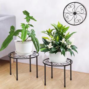 2 Pack Metal Plant Stand, Indoor Heavy Duty Flower Stand for Multiple Plant, Rustproof Round Supports Shelf Planter for Outdoor, Potted Plant Holder for Garden Home Decor(Medium, Large)