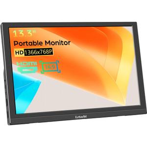 Portable Monitor 13.3 Inch, FHD 1366x768P LED Screen Small HDMI Display with Dual HDMI, Travel Monitor for Laptop/Mac/PC/Xbox/PS4/5, Built-in Speaker