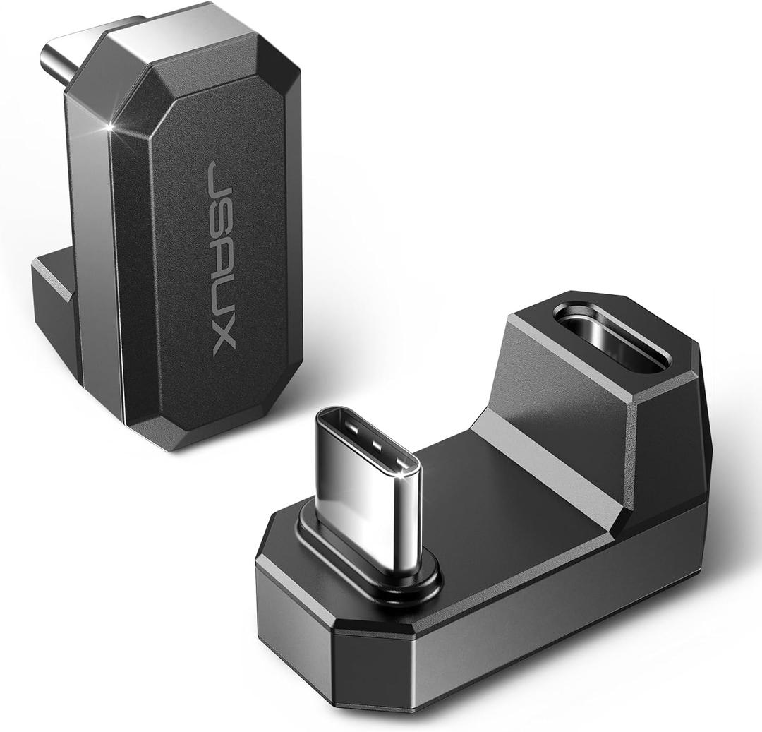 JSAUX 180 USB C Male to USB C Female Adapter 2 Pack, 180 Degree Type C Adapter (USB 4.0 / PD 100W) Compatible with Steam Deck, Laptop, Tablet, iPhone 15/16, Switch 2 (not for Video) and More - Grey