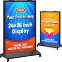 Heavy Duty Rolling Sidewalk Sign 24x36 Inch - Double-Sided Sandwich Board Poster Stand with Wheels, Slide-in Floor Standing Sign Holder Stand for Outdoor Business Advertising (Frame only)